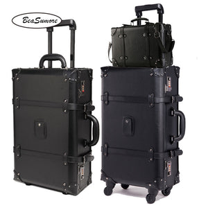 BeaSumore Retro PU Leather Rolling Luggage Sets