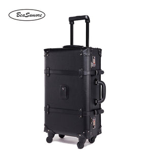 BeaSumore Retro PU Leather Rolling Luggage Sets