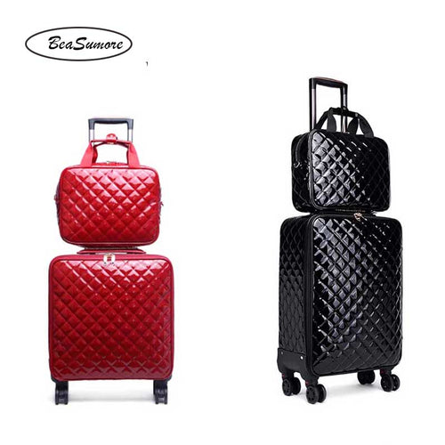 BeaSumore Fashion PU Leather Rolling Luggage Sets